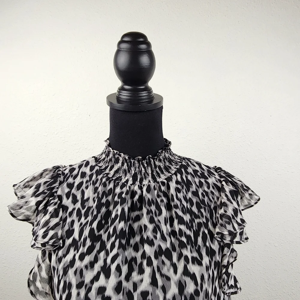 1. State Ruffle Sleeve Smocked High Neck Career Office Blouse Women's Size Small